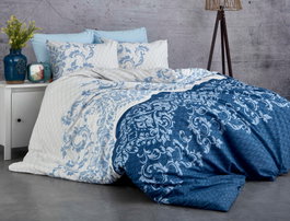 L'essentiel linge de maison Lucca - Juego de funda de edredón individual azul y blanco